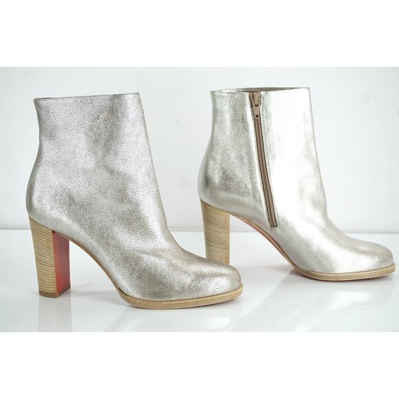 Christian Louboutin Adox Silver Leather Ankle Boots Size 36.5 Red Sole New $945 - Picture 7 of 12